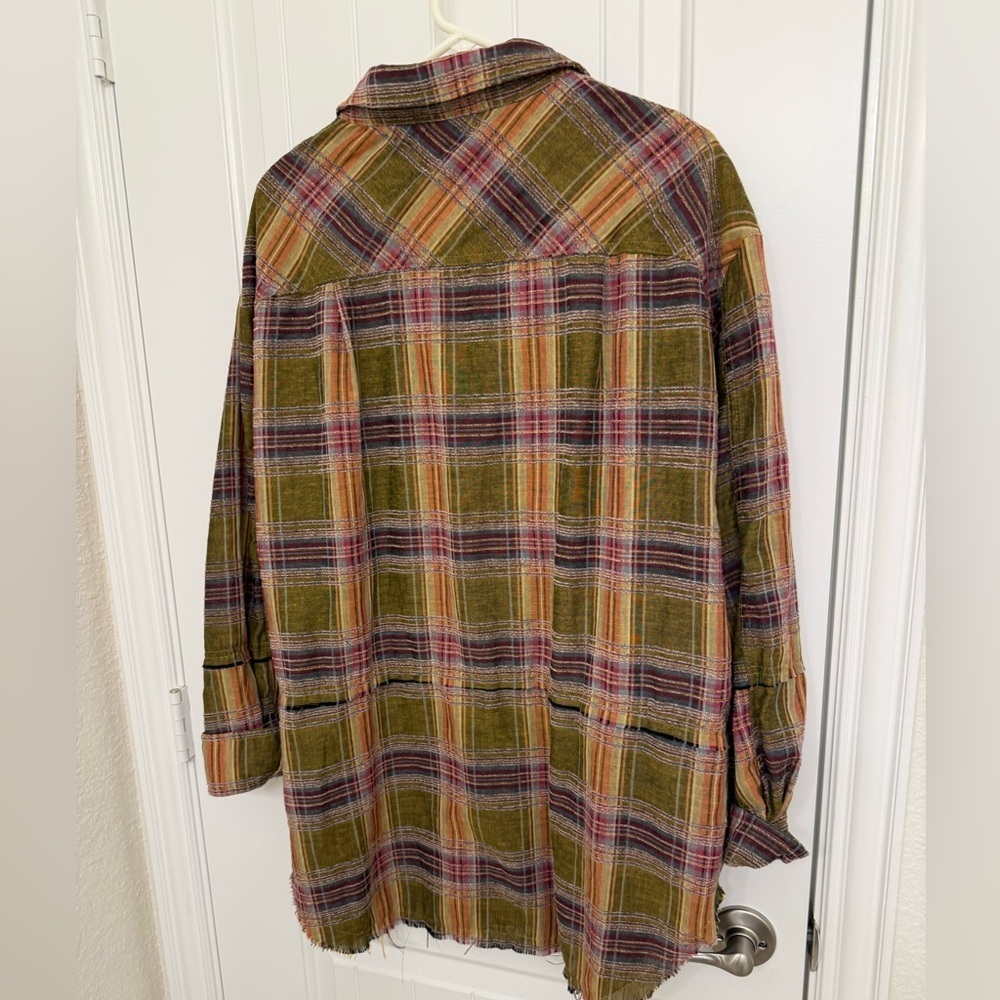 Oli & Hali Mineral Washed Plaid Shirt raw edge sz M - Picture 6 of 7